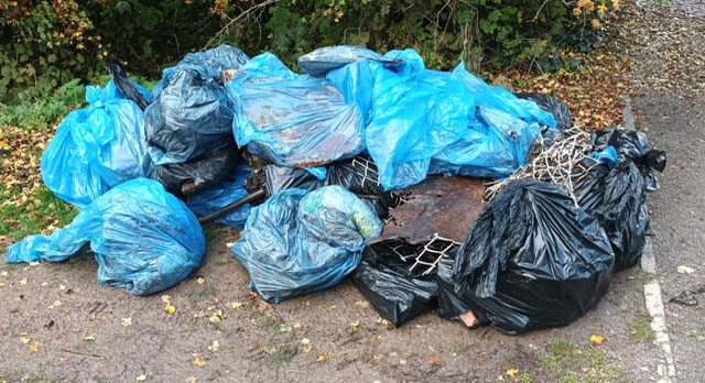 Photo of rubbish collected on a day of river litter picking in Stoke Brook