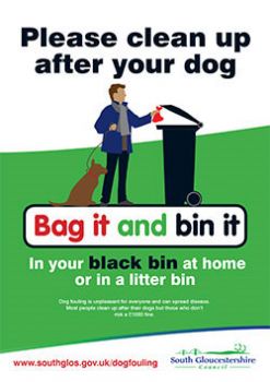 Poster saying 'Please clean up after your dog - Bag it and bin it'