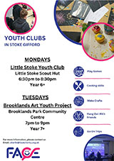 Poster advertising the Youth Clubs in Stoke Gifford