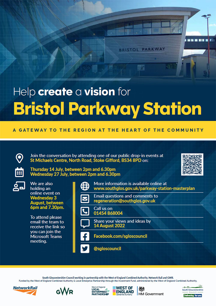 Flyer for Bristol Parkway Station public drop-in events (all text content displayed on page)
