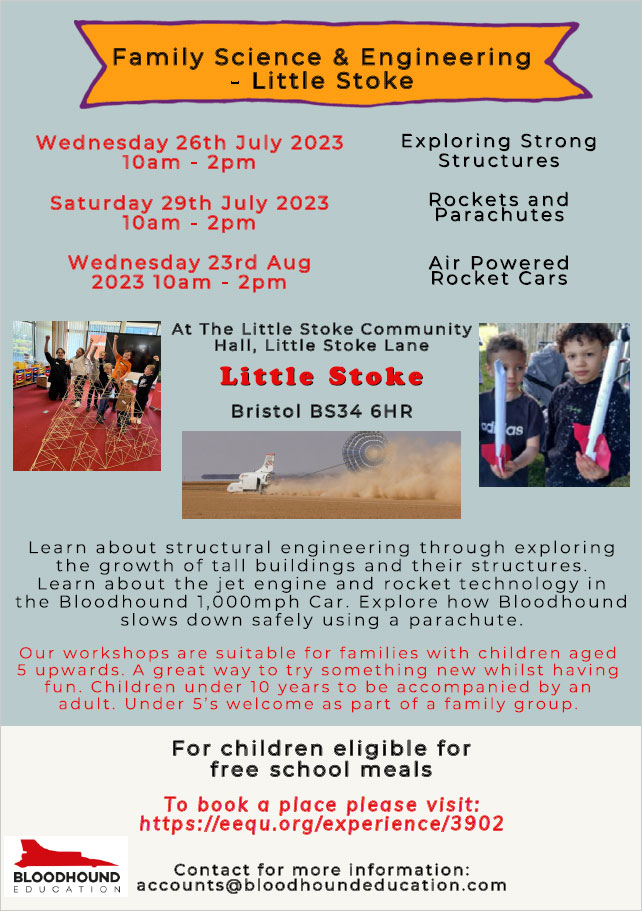 Poster advertising the science workshops (all text content displayed on page)