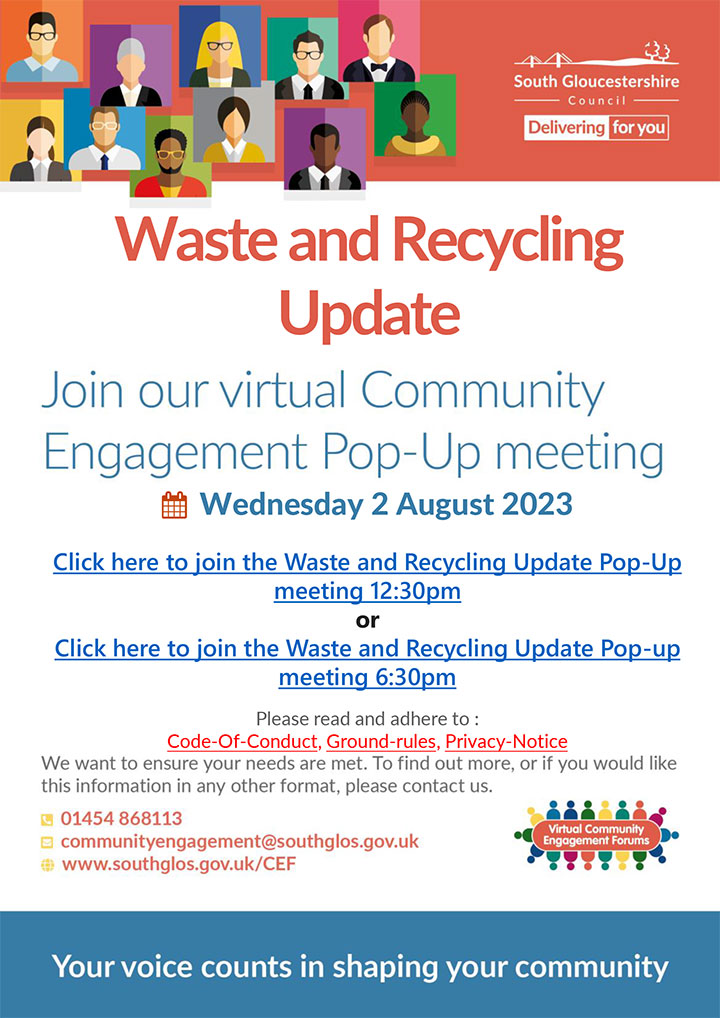 Poster advertising the Community Engagement Pop-up Meeting (all text content displayed on page)
