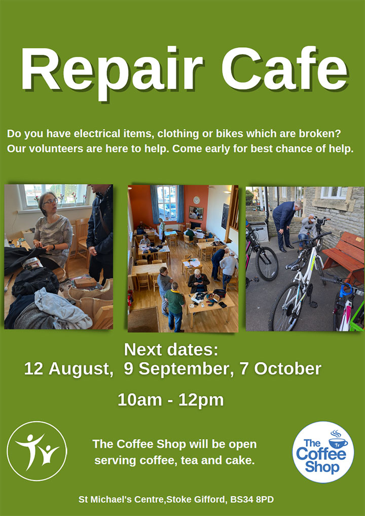 Poster advertising the Repair Cafe (all text content displayed on page)