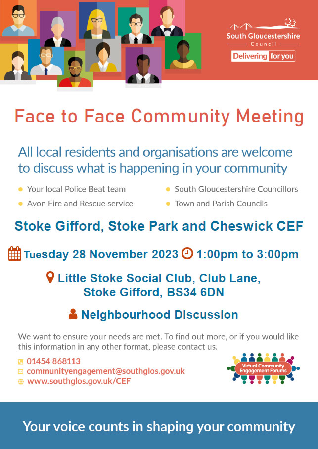Poster advertising the Face to Face Community Meeting (all text content displayed on page)