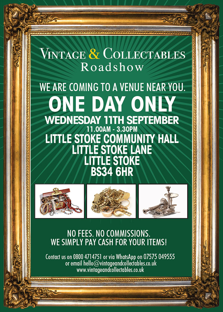 Poster advertising the Vintage & Collectables Roadshow (all text content displayed on page)