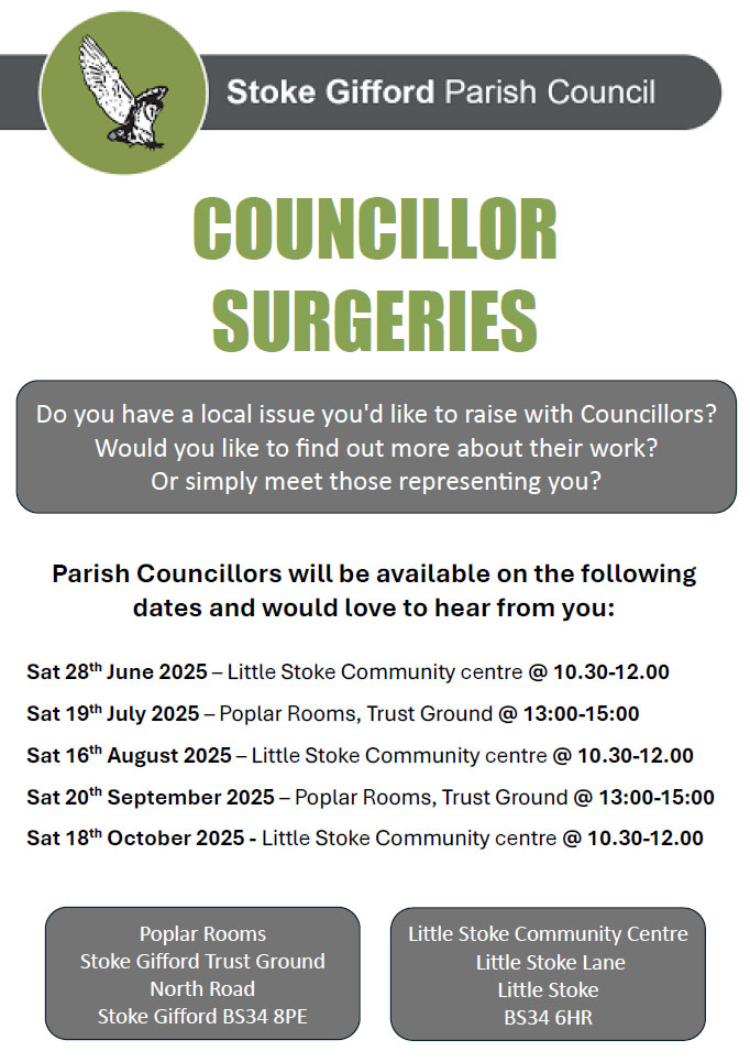 Poster advertising upcoming Councillor Surgeries