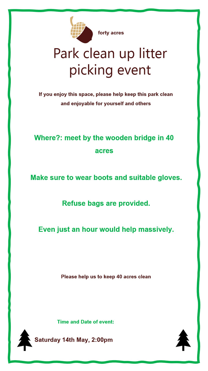Poster advertising the litter pick event (all text content displayed on page)