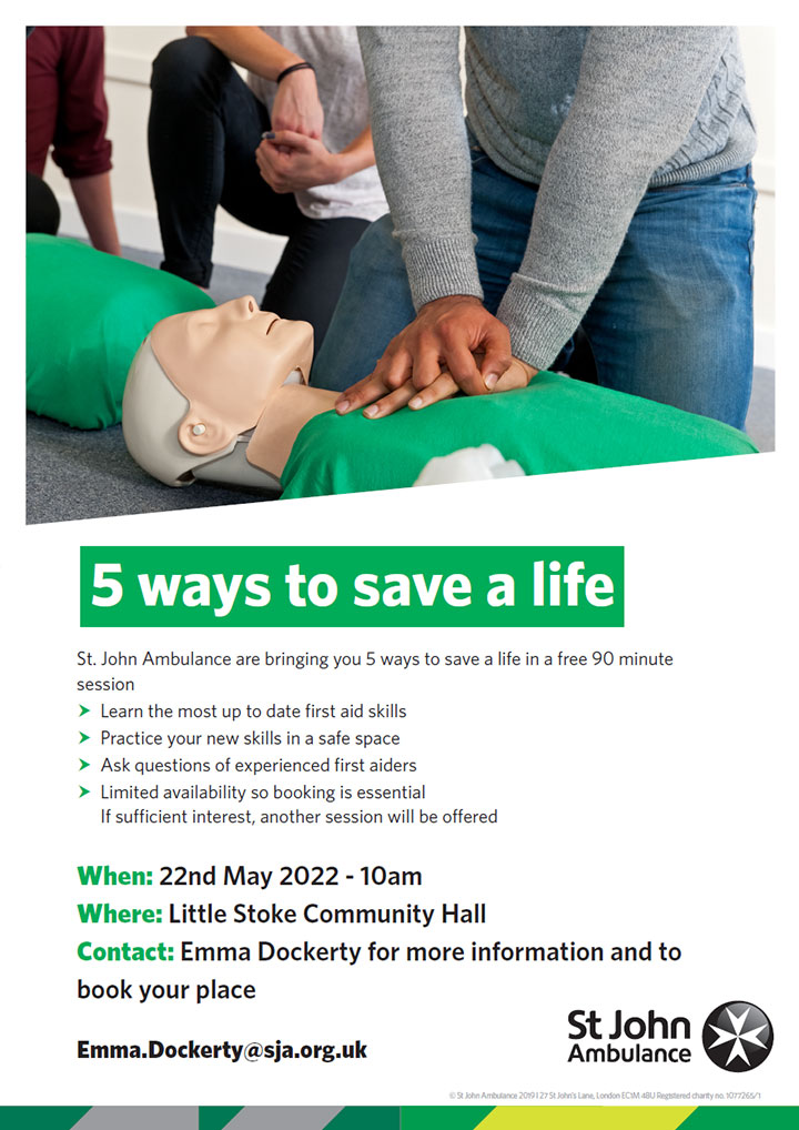 Poster advertising the '5 ways to save a life' free course (all text content displayed on page)