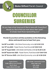 Poster advertising upcoming Councillor Surgeries