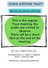Poster advertising the Stoke Gifford Trust Meeting