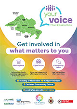 Poster advertising the Your Voice Community Meeting
