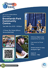 Poster advertising the Peace Feast at Brooklands Park Community Centre